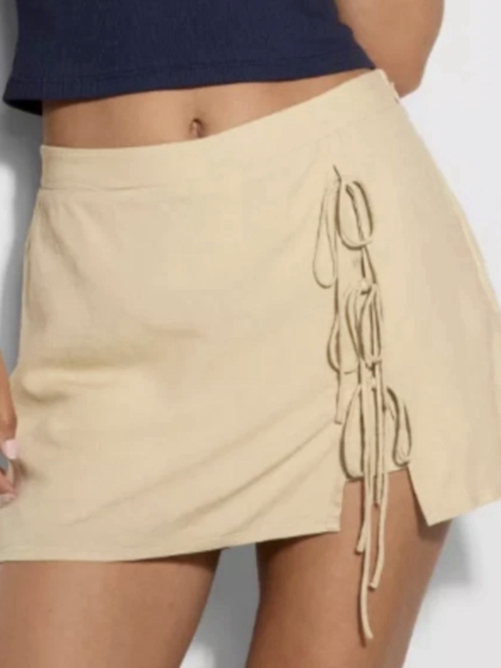 NWT Wild Fable Linen Blend Wrap Tie Skort Beige Medium
